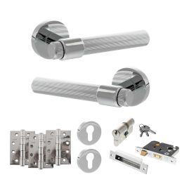 Senza Pari Fasana Door Handle Pack (Euro Lock Set - 3" CE Sashlock, 4" Fire Rated Hinges x3) - Polished Chrome