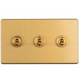 Eurolite Concealed 3mm 3 Gang 2 Way Toggle Switch Satin Brass