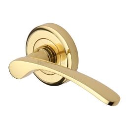 Heritage Brass Door Handle Lever Latch on Round Rose Sophia Design Polished Brass finish