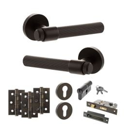 Senza Pari Fasana Door Handle Pack (Euro Lock Set - 3" CE Sashlock, 3" Fire Rated Hinges x3) - Urban Dark Bronze