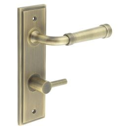 Highgate Door Handle Din Bathroom Backplate Antique Brass & Turn & Release - By Frelan Hardware - BUR-35AB-456AB-82AB