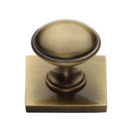 Heritage Brass Cabinet Knob Domed Design with Square Backplate 32mm Antique Brass finish