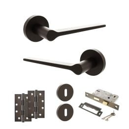 Senza Pari Laviano Door Handle Pack (3 Lever Lock Set - 3" CE Sashlock, 4" Slim Knuckle Hinges x2) - Urban Dark Bronze