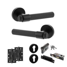 Senza Pari Fasana Door Handle Pack (Euro Lock Set - 2.5" CE Sashlock, 4" Slim Knuckle Hinges x2) - Matt Black