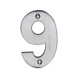 Heritage Brass Numeral 9 Face Fix 76mm (3") Satin Chrome finish