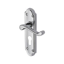 Heritage Brass Door Handle for Euro Profile Plate Meridian Design Polished Chrome finish