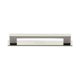 Heritage Brass Cabinet Pull Metro Design with Plate 128mm CTC Polished Nickel Finish
