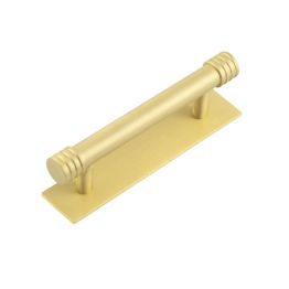 Hoxton Sturt Cabinet Handles 96mm Ctrs Plain Backplate Satin Brass - By Frelan Hardware - HOX-450SB-5050SB
