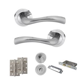 STATUS Texas Door Handle Pack (Bathroom Set - 3" CE Bathroom Lock, 4" Slim Knuckle Hinges x2) - Satin Chrome