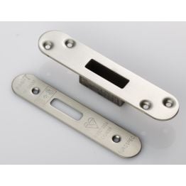 Forend Strike & Fixing Pack To Suit Bs8621 Cylinder Deadlock-Satin Stainless Steel-Radius Forend - Satin Stainless Steel