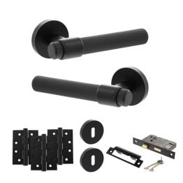 Senza Pari Andretta Door Handle Pack (3 Lever Lock Set - 3" CE Sashlock, 4" Fire Rated Hinges x3) - Matt Black