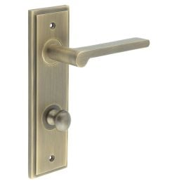 Fitzrovia Door Handle Din Bathroom Backplate Antique Brass & Turn & Release - By Frelan Hardware - BUR-15AB-456AB-80AB