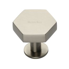 Heritage Brass Cabinet Knob Hexagon Design with Rose 38mm Satin Nickel finish