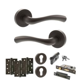 STATUS Texas Door Handle Pack (Euro Lock Set - 2.5" CE Sashlock, 4" Fire Rated Hinges x3) - Urban Dark Bronze