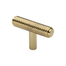 Heritage Brass Cabinet Knob Knurled T-Bar Design 45mm Polished Brass finish