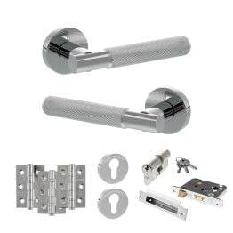 Senza Pari Rosarno Door Handle Pack (Euro Lock Set - 3" CE Sashlock, 3" Fire Rated Hinges x3) - Polished Chrome