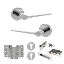 Senza Pari Laviano Door Handle Pack (Euro Lock Set - 2.5" CE Sashlock, 3" Fire Rated Hinges x3) - Polished Chrome