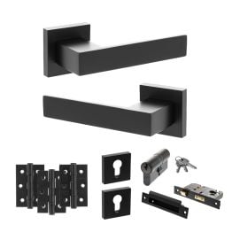 Senza Pari Panetti Door Handle Pack (Euro Lock Set - 2.5" CE Sashlock, 3" Fire Rated Hinges x3) - Matt Black
