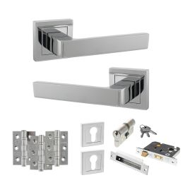 STATUS Montana Door Handle Pack (Euro Lock Set - 3" CE Sashlock, 3" Fire Rated Hinges x3) - Polished Chrome