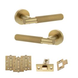 Senza Pari Rosarno Door Handle Pack (Latch Set - 2.5" CE Latch, 4" Fire Rated Hinges x3) - Satin Brass