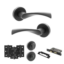 STATUS Colorado Door Handle Pack (Bathroom Set - 2.5" CE Bathroom Lock, 3" Fire Rated Hinges x3) - Matt Black