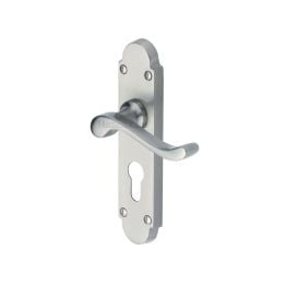 Heritage Brass Door Handle for Euro Profile Plate Savoy Design Satin Chrome finish