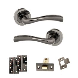 STATUS Texas Door Handle Pack (Latch Set - 3" CE Latch, 4" Slim Knuckle Hinges x2) - Black Nickel