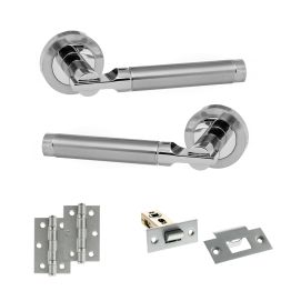 STATUS Dakota Door Handle Pack (Latch Set - 2.5" Latch, 3" Hinges x2) - Satin Chrome/Polished Chrome