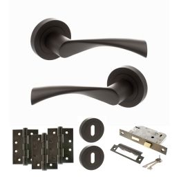 STATUS Colorado Door Handle Pack (3 Lever Lock Set - 3" CE Sashlock, 4" Fire Rated Hinges x3) - Urban Dark Bronze