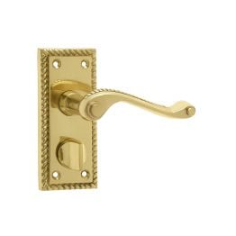 Georgian Suite Door Handle on Privacy Plate Polished Brass - By Frelan Hardware - JG2PRPB