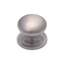 Heritage Brass Cabinet Knob Victorian Round Design with base 25mm Satin Nickel finish