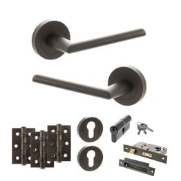 STATUS Alabama Door Handle Pack (Euro Lock Set - 3" CE Sashlock, 3" Fire Rated Hinges x3) - Urban Dark Bronze