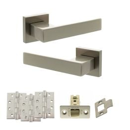 Senza Pari Panetti Door Handle Pack (Latch Set - 2.5" CE Latch, 4" Fire Rated Hinges x3) - Satin Nickel