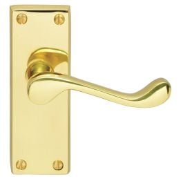 Victorian Scroll Lever On Short Latch Backplate - Polished Brass