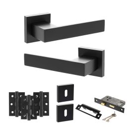 Senza Pari Panetti Door Handle Pack (3 Lever Lock Set - 3" CE Sashlock, 3" Fire Rated Hinges x3) - Matt Black