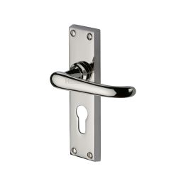 Heritage Brass Door Handle for Euro Profile Plate Windsor Design Polished Nickel finish