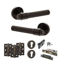 Senza Pari Andretta Door Handle Pack (Euro Lock Set - 2.5" CE Sashlock, 3" Fire Rated Hinges x3) - Urban Dark Bronze
