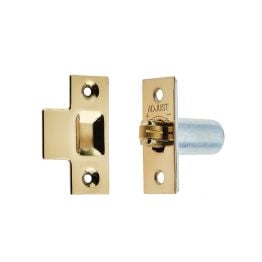 Jedo Adjustable Rollerbolt Catches with Brass Roller 36mm Polished Brass - By Frelan Hardware - J8072PB