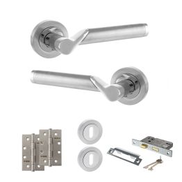 STATUS Hawaii Door Handle Pack (3 Lever Lock Set - 2.5" CE Sashlock, 4" Slim Knuckle Hinges x2) - Satin Chrome/Polished Chrome