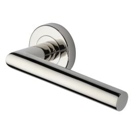 Heritage Brass Door Handle Lever Latch on Round Rose Athena Design Polished Nickel finish