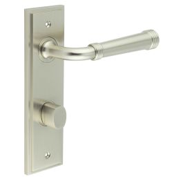Highgate Door Handle Din Bathroom Backplate Satin Nickel & Turn & Release - By Frelan Hardware - BUR-35SN-456SN-81SN