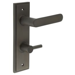 Kensington Door Handle Din Bathroom Backplate Dark Bronze & Turn & Release - By Frelan Hardware - BUR-25DB-456DB-82DB