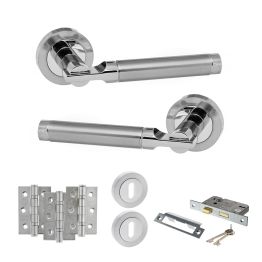 STATUS Dakota Door Handle Pack (3 Lever Lock Set - 3" CE Sashlock, 3" Fire Rated Hinges x3) - Satin Chrome/Polished Chrome