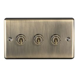 Eurolite Enhance Decorative 3 Gang Toggle Switch Antique Brass