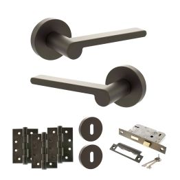 Senza Pari Darrio Door Handle Pack (3 Lever Lock Set - 3" CE Sashlock, 4" Fire Rated Hinges x3) - Urban Dark Bronze