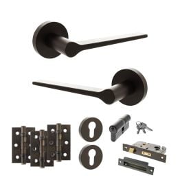 Senza Pari Laviano Door Handle Pack (Euro Lock Set - 2.5" CE Sashlock, 3" Fire Rated Hinges x3) - Urban Dark Bronze