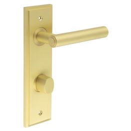 Richmond Door Handle Din Bathroom Backplate Satin Brass & Turn & Release - By Frelan Hardware - BUR-45SB-456SB-81SB