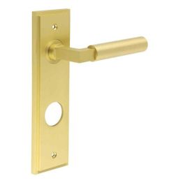Westminster Door Handle Din Bathroom Backplate Satin Brass - By Frelan Hardware - BUR30KIT247