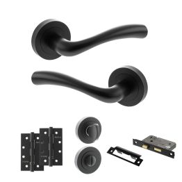 STATUS Texas Door Handle Pack (Bathroom Set - 3" CE Bathroom Lock, 4" Slim Knuckle Hinges x2) - Matt Black