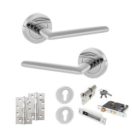 STATUS Alabama Door Handle Pack (Euro Lock Set - 2.5" CE Sashlock, 4" Slim Knuckle Hinges x2) - Polished Chrome